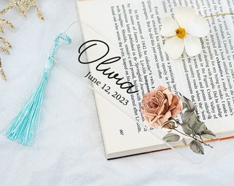 Personalized Birth Flower Bookmark,Custom Floral Bookmark for Women,Acrylic Bookmark Gift,Name Bookmark,Aesthetic Bookmark with Tassel