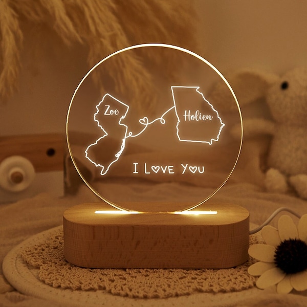 Custom Two Map Night Light for Couples,Gift for Her/Him,Long Distance Relationship Gift,Going Away Gift,Birthday Gift,Anniversary Gift