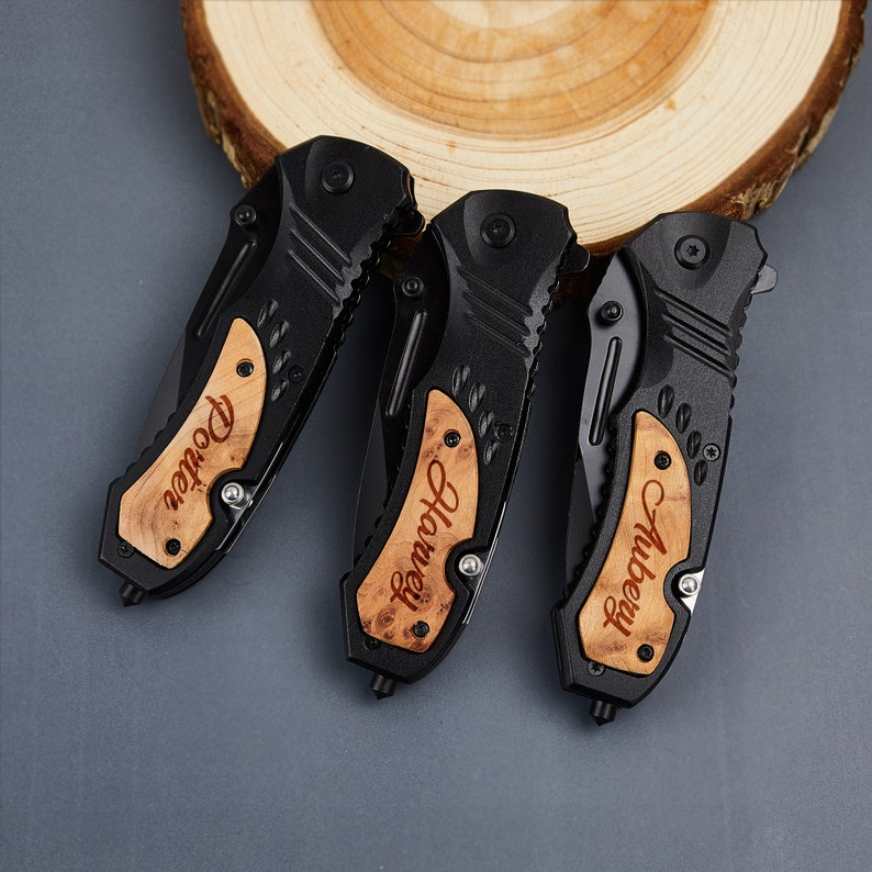 Personalized Name Pocket Knife,engraved Name Unique Gift,wood Handle