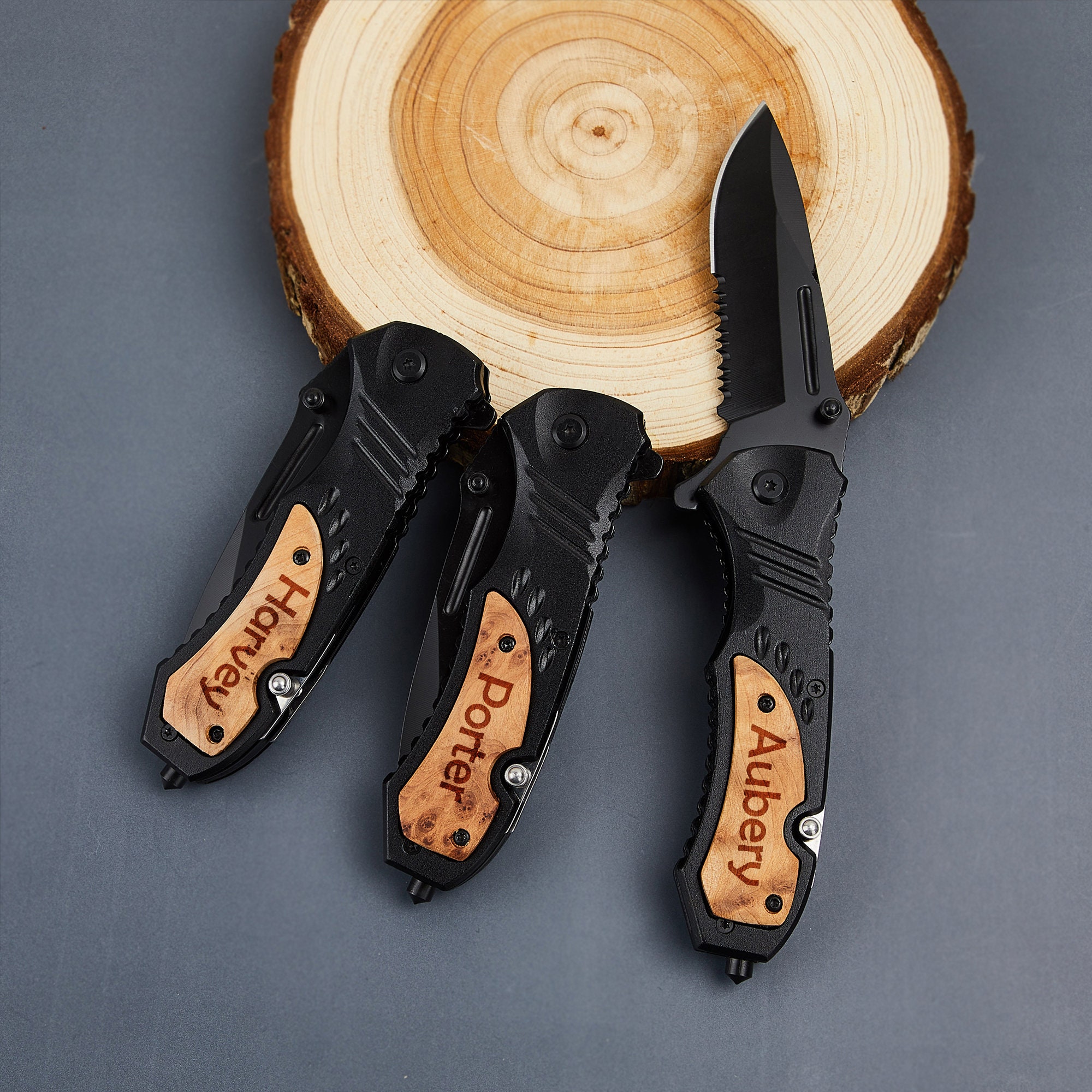 Personalized Name Pocket Knife,engraved Name Unique Gift,wood Handle