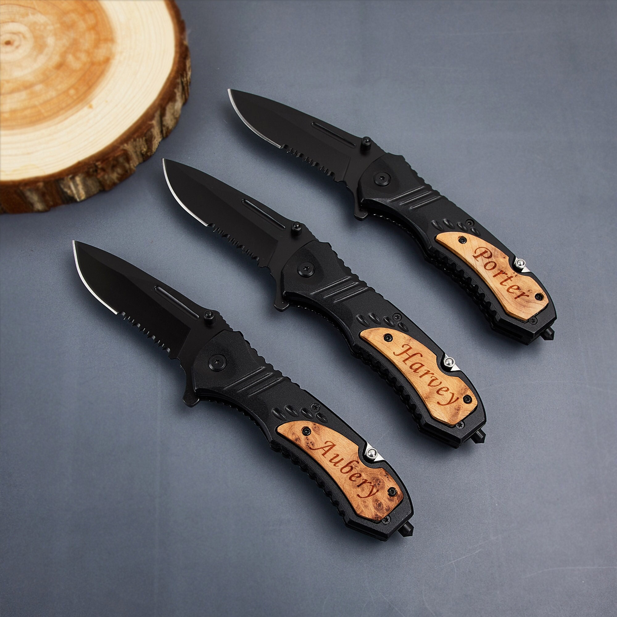 Personalized Name Pocket Knife,engraved Name Unique Gift,wood Handle