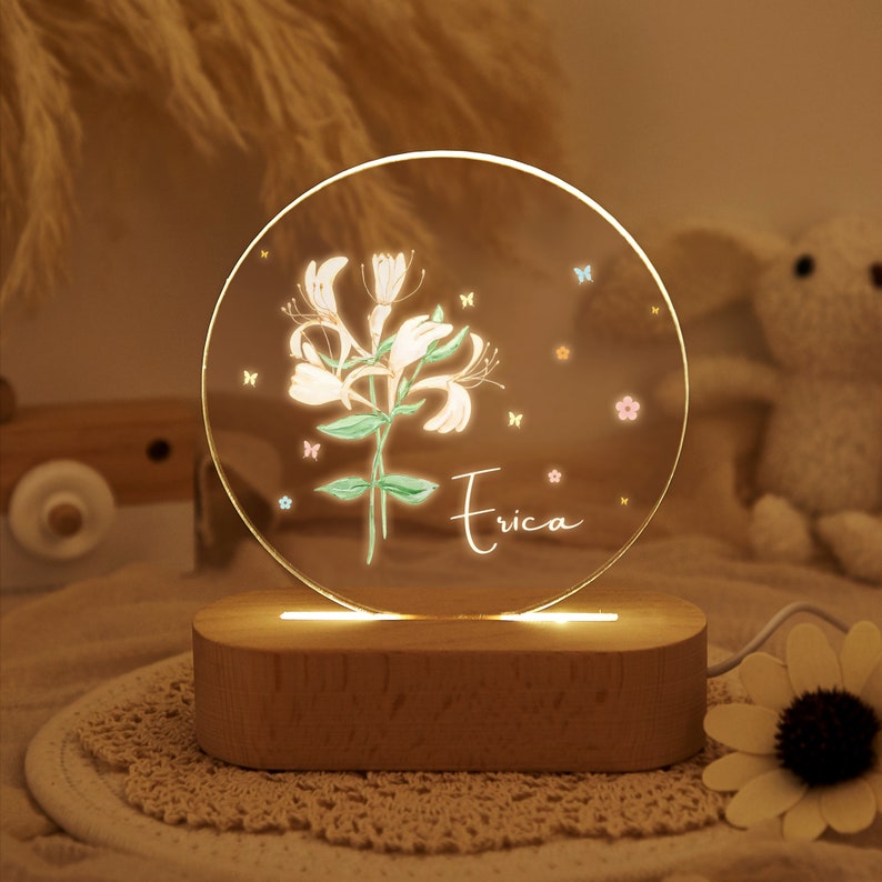 Personalized Birth Flower Name Night Light,custom Night Light,kids
