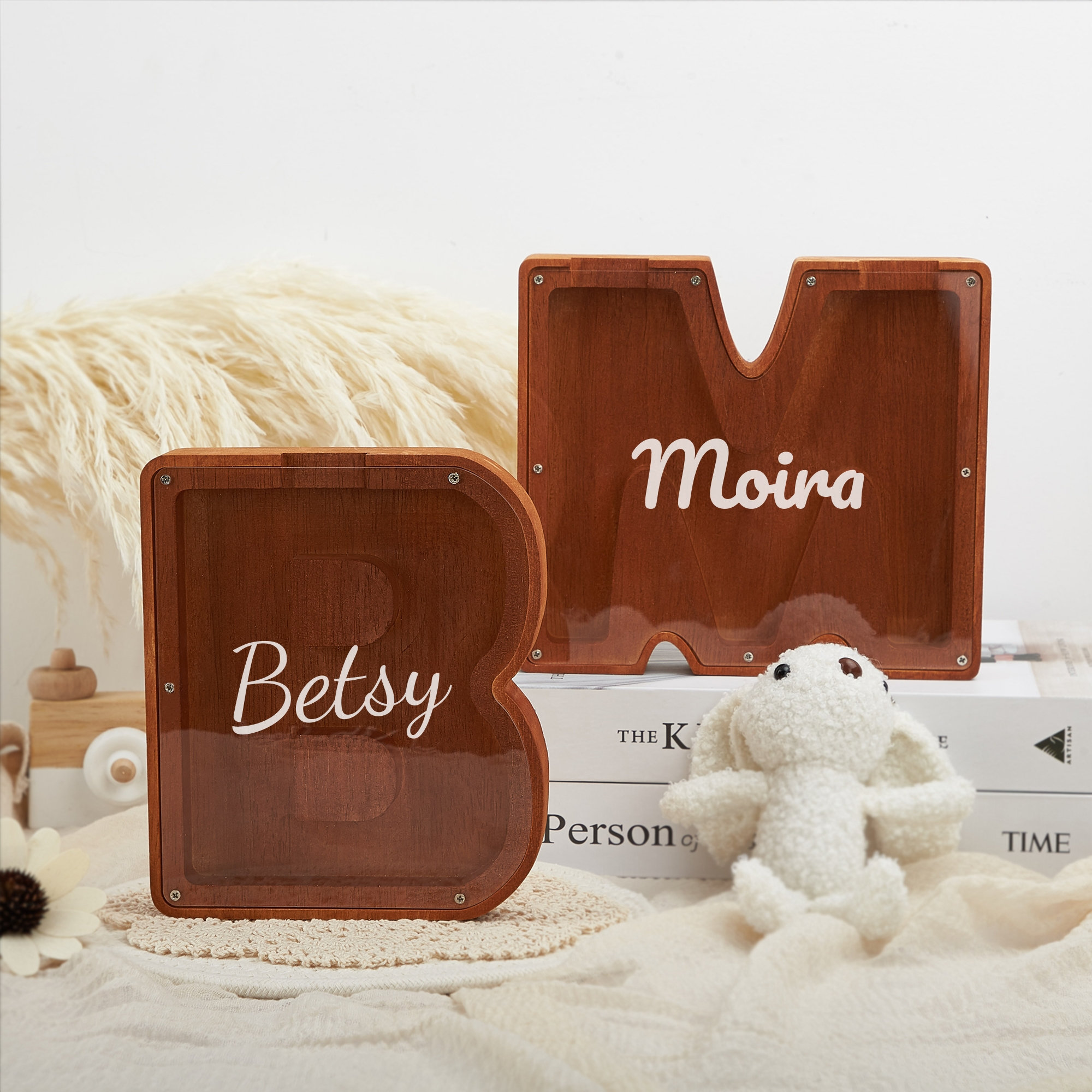 Custom Wooden Letter Piggy Bank,personalize Initial Coin Bank With Name