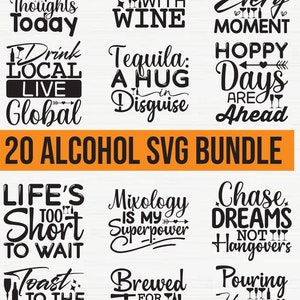 20 alcohol svg, alcohol gezegden svg, svg-bestandsbundel, grappig drinken png, wijn svg, mock ups, grappige alcohol svg