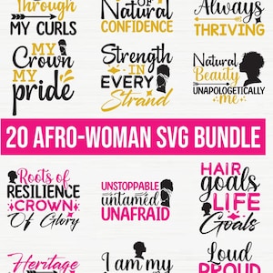 20 afro woman svg bundle, afro queen svg, afro, black girl magic svg, afro lady svg, afric, mock ups