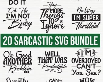 20 sarkastische Zitate SVG-Bundle: Lustige freche Designs (Digitaler Download)