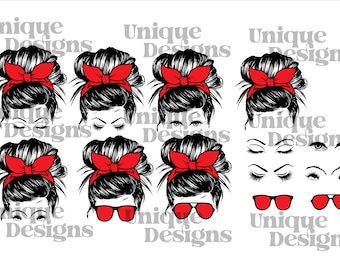 Messy Bun Mom Life SVG Bundle: Glasses & Skull Designs (Digital Download)