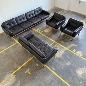 Set of Leather Sofas and Chairs by ÖWK, Austria 1960s