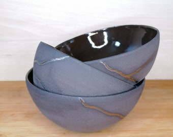 Keramik Schüssel schwarz handgemacht getöpfert Keramikschüssel Geschirr Essgeschirr Müslischale Dip Dessert handmade black stoneware bowl