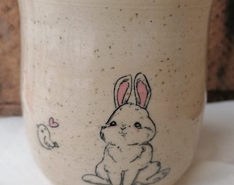 Ceramic Easter mug with bunny handmade gift pottery tableware spring drinkware drinking vessel clay coffee/tea coffee/tea cup