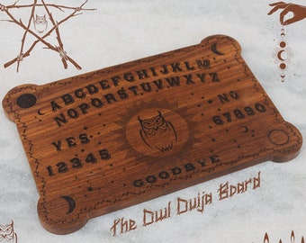 Owlly Ouija Board Set, Thick Wooden Talking Board, Handmade by Spiritual Energy, with Planchette and Spiritual Rosewood Pendulum