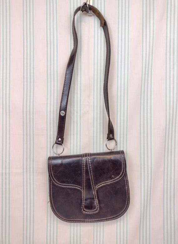 Sac Besace Vintage Texier En Cuir Marron - État Très Bon - Fermeture Magnétique