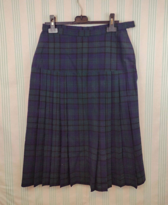 Jupe Plissée Vintage Écossaise En Laine - Taille Anglaise 12, Fabriqué En Angleterre, Très Bon État