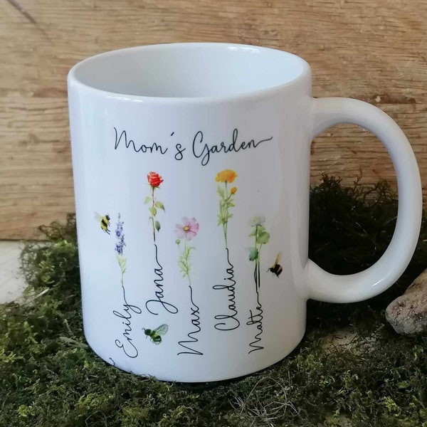 Muttertagsgeschenk Geschenk Mama Moms Garden mit Namen der Kinder Tasse