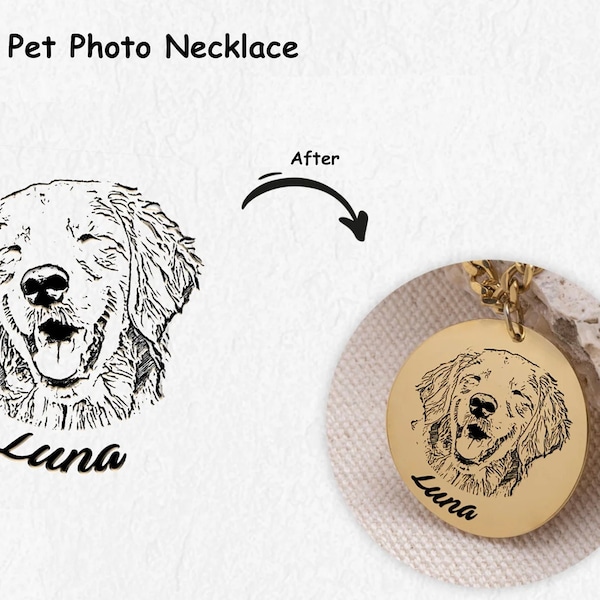 Pet Photo Necklace | Personalized Pet Memorial Gift | Dog Engraving Necklace | Pet Remembrance Jewelry | Gift for Pet Lover