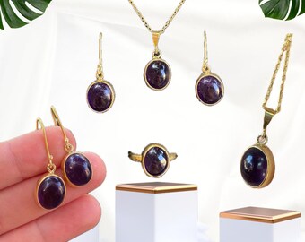 Amethyst Stone Jewelry Set | Necklace, Earrings & Ring | Gemstone Jewelry
