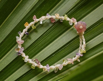 Handmade Flower Bracelet. Gifts for Her. Natural Crystal Braided Bracelet. Hand Woven Floral Bracelet. Adjustable Best Friend  Bracelet.