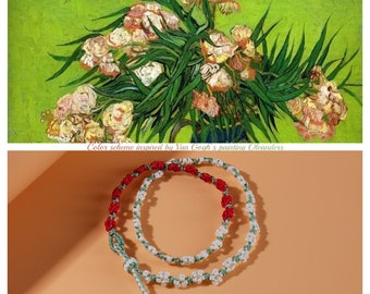 Handmade White & Red Flower Bracelet. Gifts for Her. Braided Bracelet. Hand Woven Floral Bracelet. Adjustable Bracelets. Best Friend Gifts.