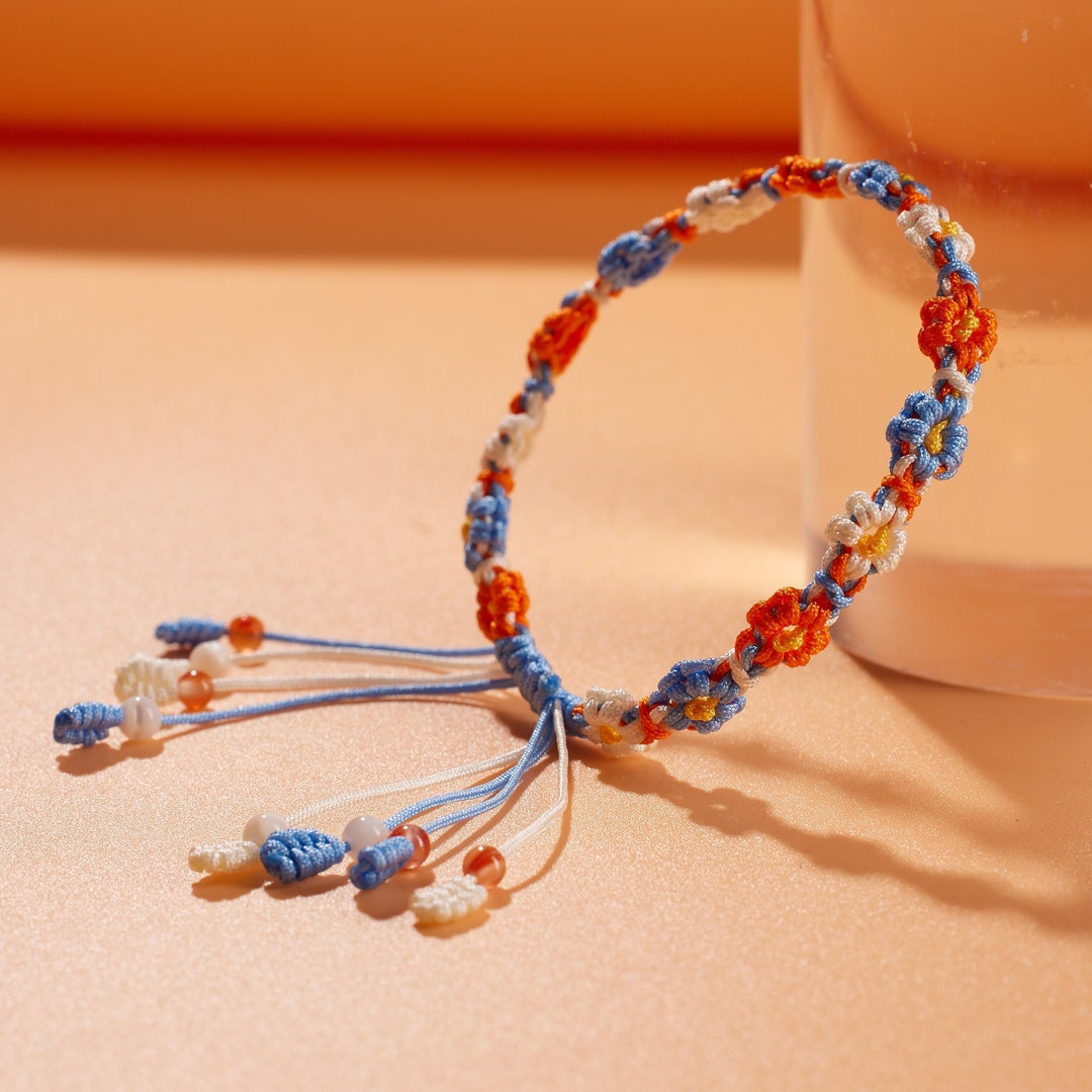 Handmade Waterproof Bracelet. Gifts for Her. Daisy Braided Bracelet. Hand Woven Floral Bracelet