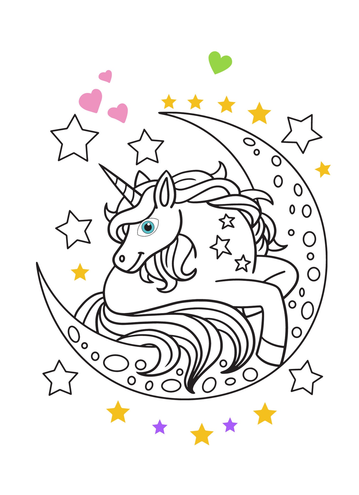 10 Unicorns Coloring Pages, Format A4, Printable Coloring Pages, Child ...