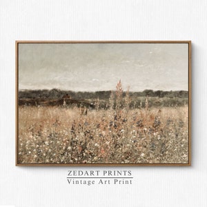 Printable Wildflower Field Landscape Oil Painting, Vintage Landscape Art Print, Country Field Wall Art Digital Download