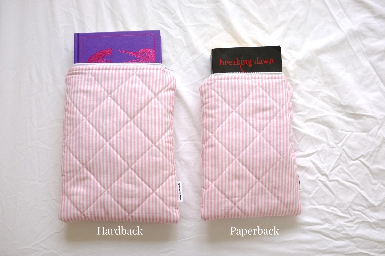 Quilted Book Sleeve With Zip in Olive Green Gingham Print With Cream ...