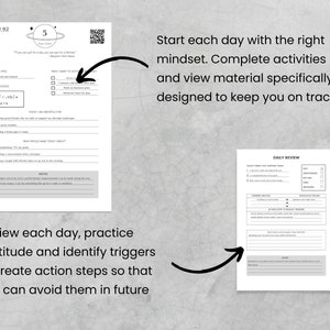 May include: A black and white printable daily planner with a checklist, space for notes, and a daily review section. The planner includes the text "Scribble here" and "Today I am grateful for".