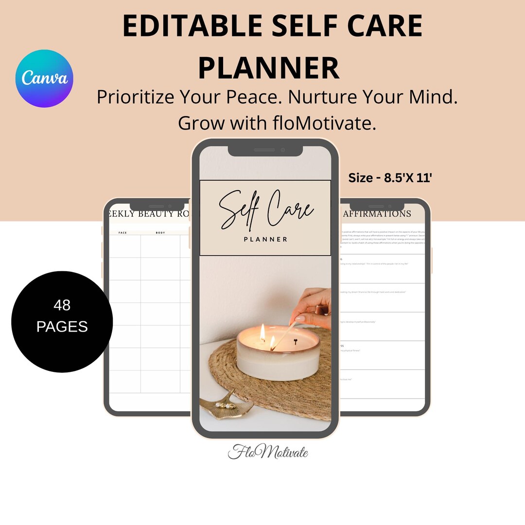 Printable Self Care Planner Bundle: Minimal Wellness Journal (PDF A4 ...