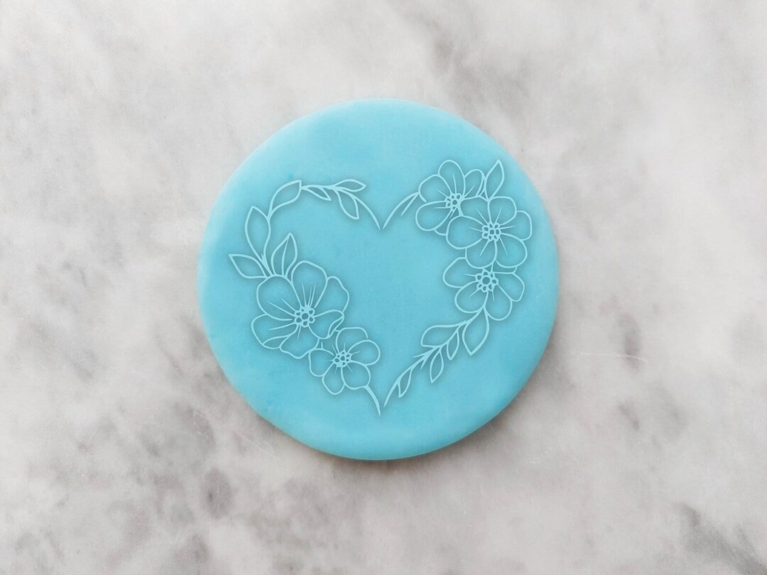 Reverse Cookie Embosser Cookie Stamp Floral Heart Stamp Etsy