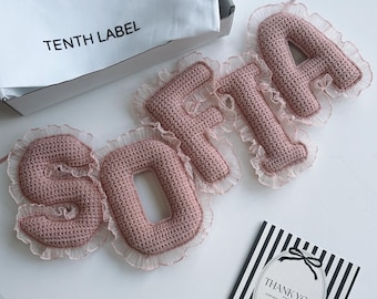 Crochet Name Garland, Pink Frill Chiffon Edge, Off White Nursery Decor