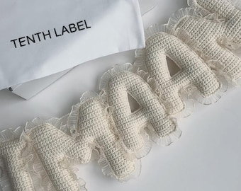 Frill chiffon edge Crochet Name Garland, Off White Nursery Decor, Custom Baby Shower Gift