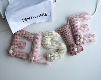 Personalized Crochet Name Garland: Pink Flower Nursery Decor
