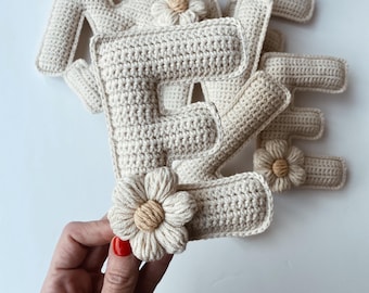 Crochet Letter with Flower – Handmade Nursery Decor, Baby Shower Gift