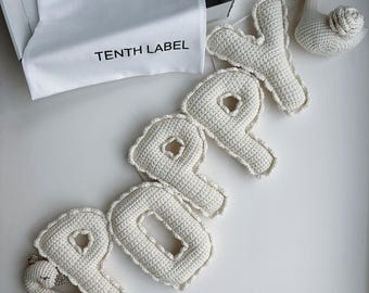 Crochet Name Garland, Swan Off White Nursery Decor, Custom Baby Shower Gift
