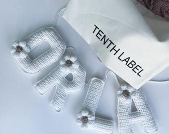 Personalized Crochet Name Garland: White & Gold Nursery Decor