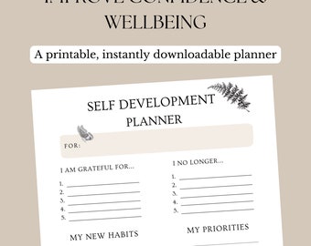 Self Development Daily Planner Printable, Task List, Meal Planner, Daily Priorities, A4 & A5