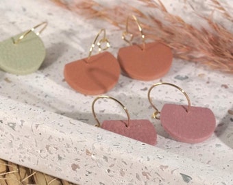 Hoop earrings, colorful polymer clay earrings // AVI Minimalist // Semicircle earrings // Lightweight round earrings / Leaf earrings / Leather-look drop earrings