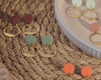 Hoop earrings colorful earrings polymer clay // KIRA Minimalist // Circle earrings // Round earring brass/ Pastel earring/ Leather look earrings