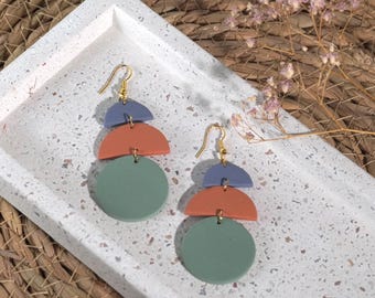 Hoop earrings, colorful polymer clay earrings // DORA Minimalist // Circle earrings // Round earrings, lightweight / Bauhaus earrings / Blue drop earrings