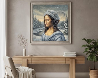 Snow Queen Wall Art – Fantasy Winter Portrait, Enchanted Woman in Snow, Mystical Forest Digital Download PNG, 300 DPI High Resolution