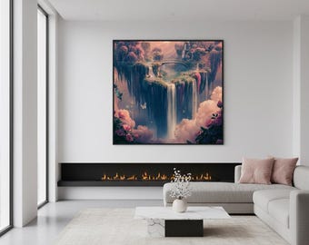 Fantasy Wall Art Set – Mystical Castle, Moonlit Sky & Enchanted Garden Digital Prints | Surreal Landscape Home Decor