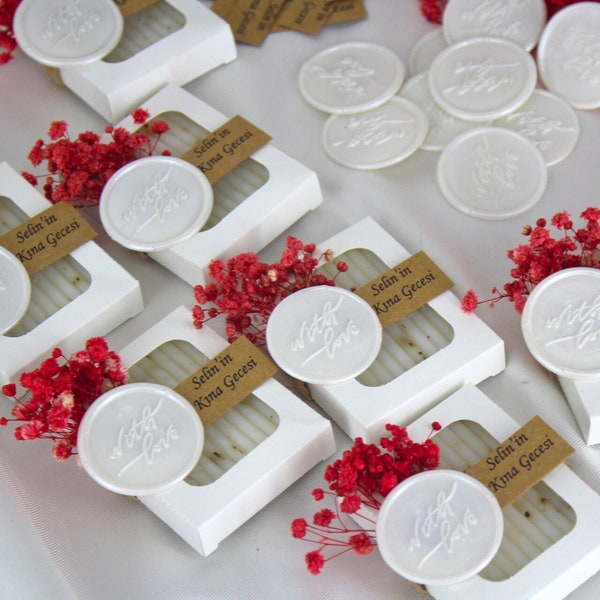 Red Flower and White Pearl Seal Lavender Soap, Wedding Favors for Guests, Henna, Engagement and Baby Shower Handmade Gift, Unique Favors