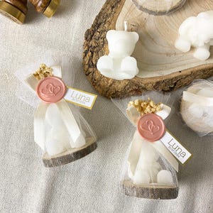 Bomboniere con candele per baby shower, regalo di candele personalizzate fatte a mano, bomboniere per eventi per gli ospiti, bomboniere per il battesimo, regalo di compleanno per bambini, bomboniere con candele a forma di orso