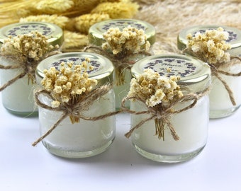 Candela regalo di nozze piccola personalizzata, candela in barattolo di vetro, candele nuziali per ospiti sfusi, regalo di fidanzamento e henné, bomboniere uniche