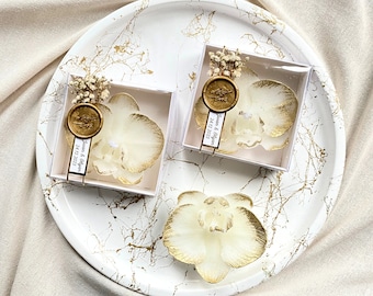 Personalized Orchid Flower Candle: Gold Gilded Wedding Favor