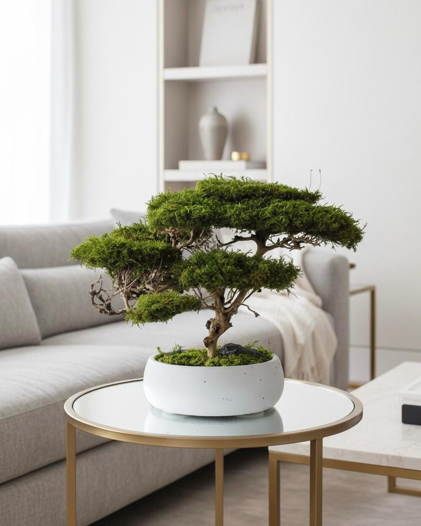 made in japan bonsaiユウナ模様木 Preserved Moss Bonsai Tree, Handmade Japanese Zen Decor, Zen