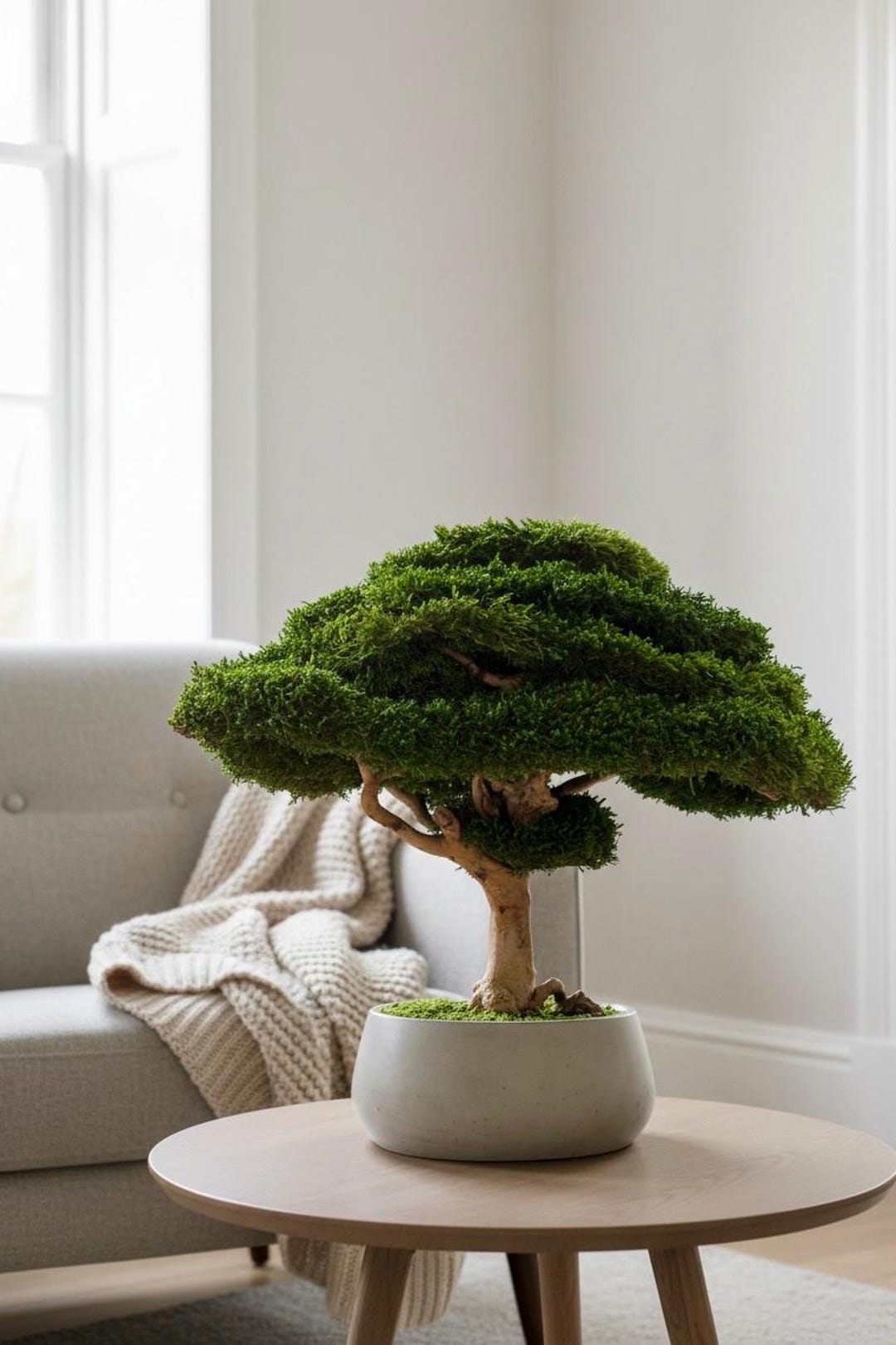 Large Preserved Moss Bonsai Tree, Statement Bonsai Sculpture for
