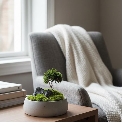 Mini Zen Garden Decoration, Mini Bonsai Tree in Concrete Bowl, Preserved  Tiny Potted Plant, Mindfulness Decor, Meditation Decor - Etsy