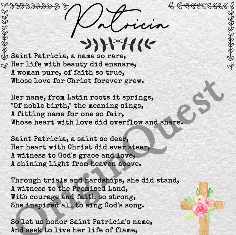 Printable Patricia Poem, Name Poem, Digital Poem, Saint Patricia