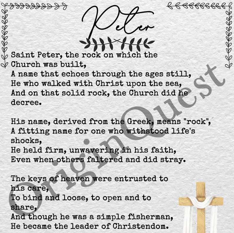 Printable Peter Poem, Name Poem, Digital Poem, Saint Peter Downloadable